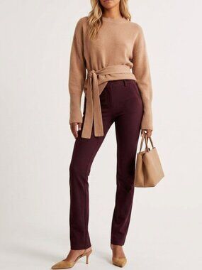 NEW Quince Burgundy Ultra-Stretch Ponte Straight Leg Pants Large 8347